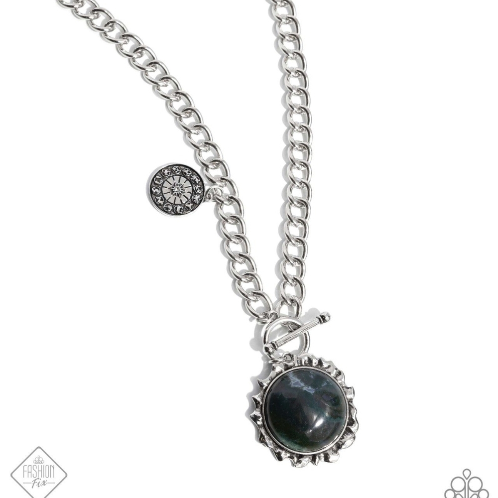 Silver Chain Necklace with Black Pendant Sign Of The Zodiac Green Fashion Jewels